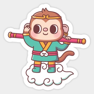 Cute Monkey Sun Wukong On Flying Cloud Sticker